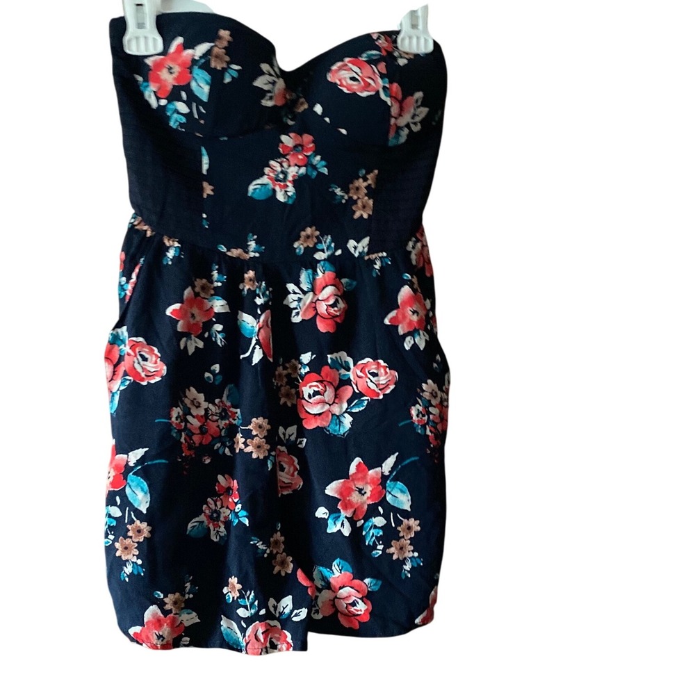 Exhilaration Floral Strapless Dress w/Pockets Smocked Mini Summer Dress Size S